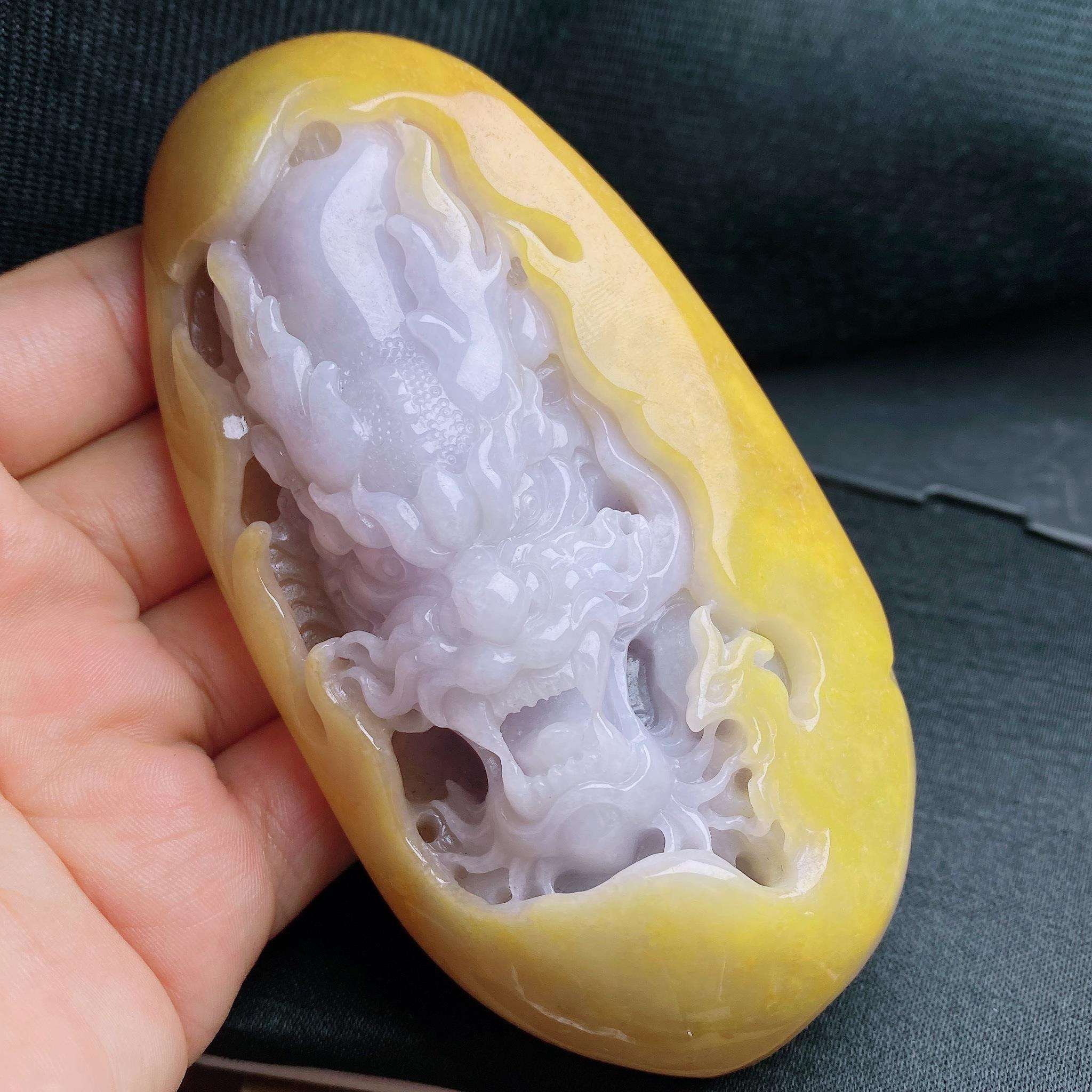 缅甸天然翡翠a货冰黄翡龙头手玩件小摆件swj尺寸:105-57-33.5mm