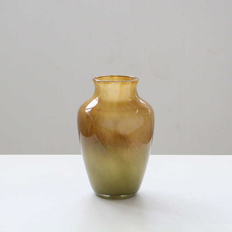 新中式小口渐变纹手工创意大肚子玻璃瓶餐桌玄关居家吊钟马醉木花