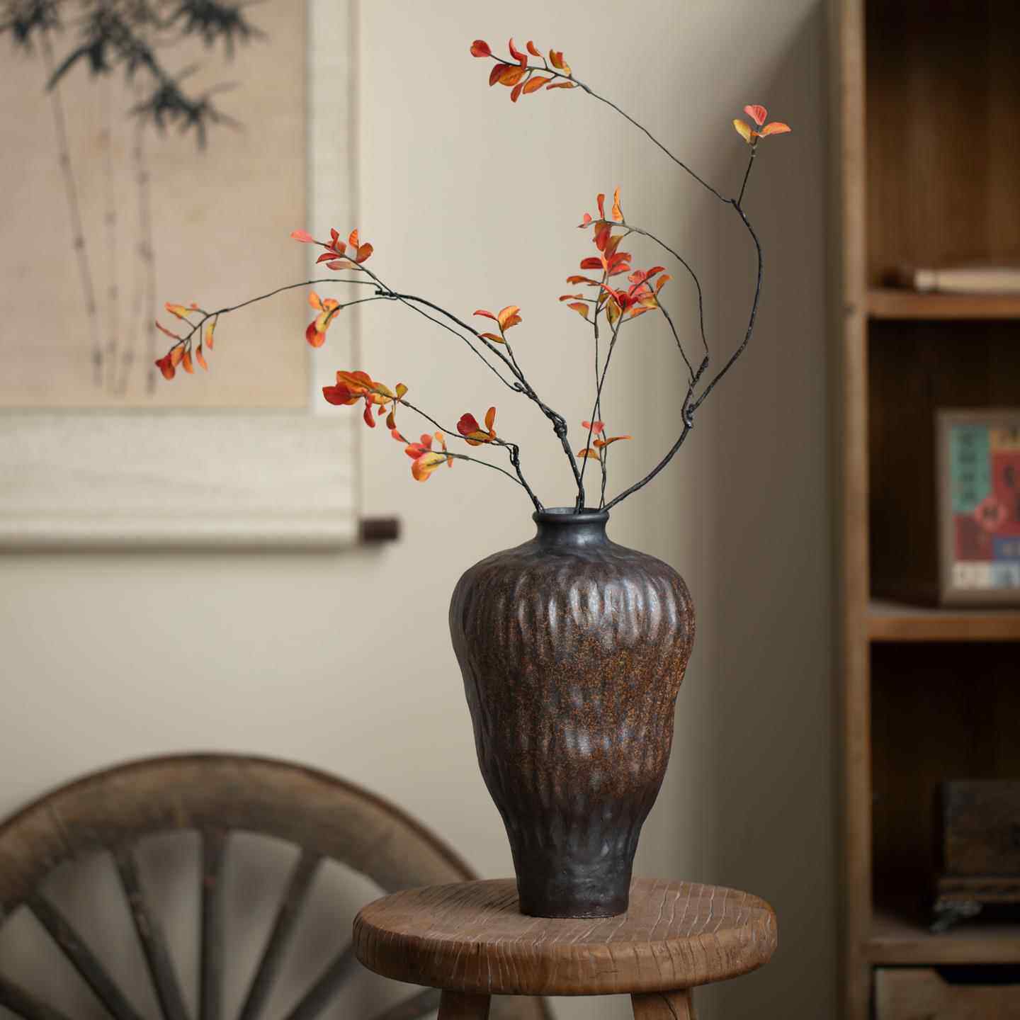 景德镇禅意侘寂风陶瓷花瓶新中式复古摆件民宿酒馆茶楼高级装饰品