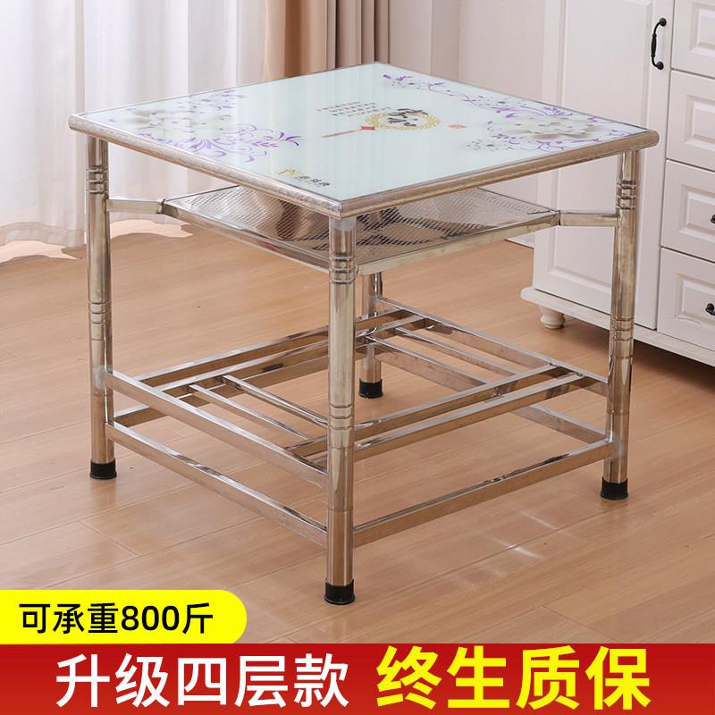 不锈钢烤火桌子家用可折叠多功能取暖正方形烤火架吃饭餐桌小方桌
