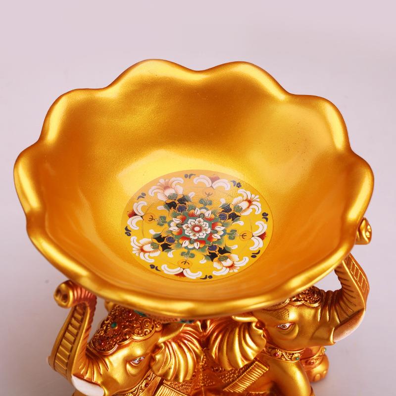 树脂八吉祥三坐象宝钵浮雕花钵碗藏式用品果盘菩萨摆件红黄色碗盆