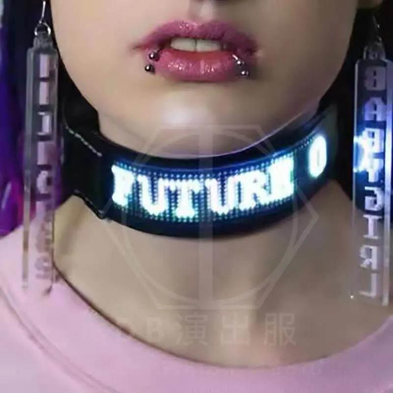 宠物走字项圈LED显示发光脖环狗牌刻字酒吧氛围道具蹦迪音乐节