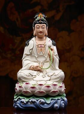 德化白瓷佛像大势至坐莲观音菩萨描金供奉工艺品家用饰品陶瓷摆件