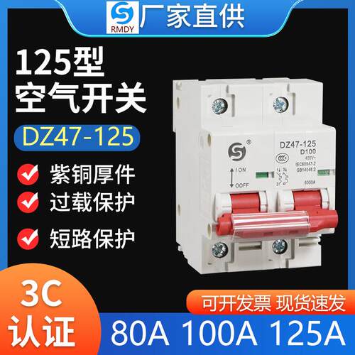 DZ47-80/100/125A小型空开断路器1P2P3P4P家用总闸大电流空气开关