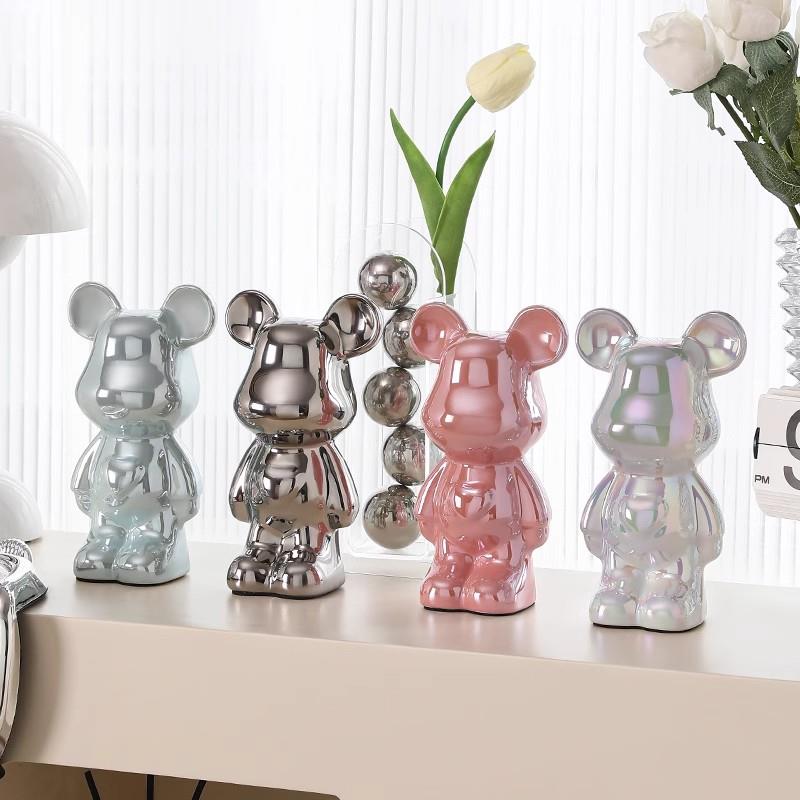 轻奢暴力熊摆件高级北欧风客厅电视柜展示柜摆件电镀爱心熊存钱罐