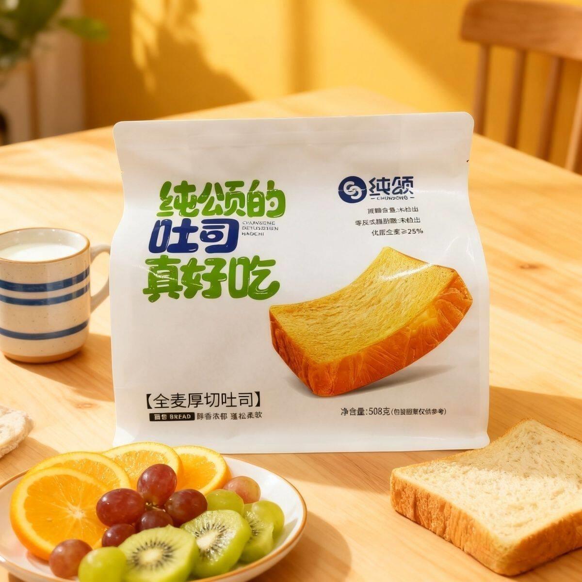 新货纯颂厚切吐司面包508G/袋即食全麦奶油黑麦藜麦吐司面包切片