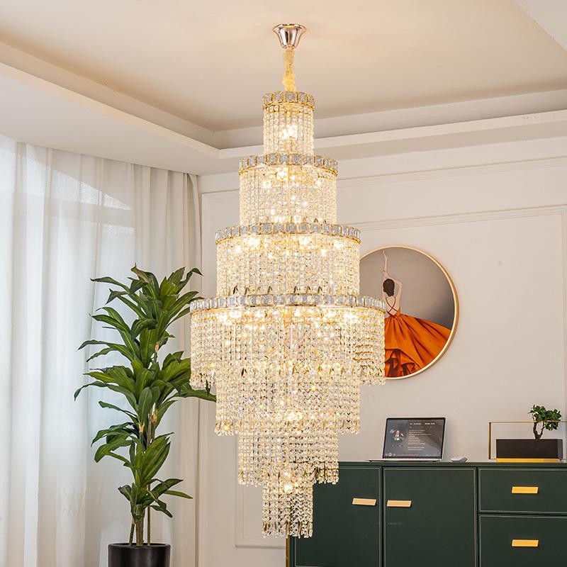 复式楼客厅大吊灯别墅中空大厅楼梯跃层楼中楼2025新款欧式水晶灯