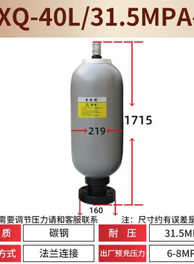 NXQ皮囊式法兰型储能器NXQ-40L/31.5-F-219/299囊式储能器氮气罐