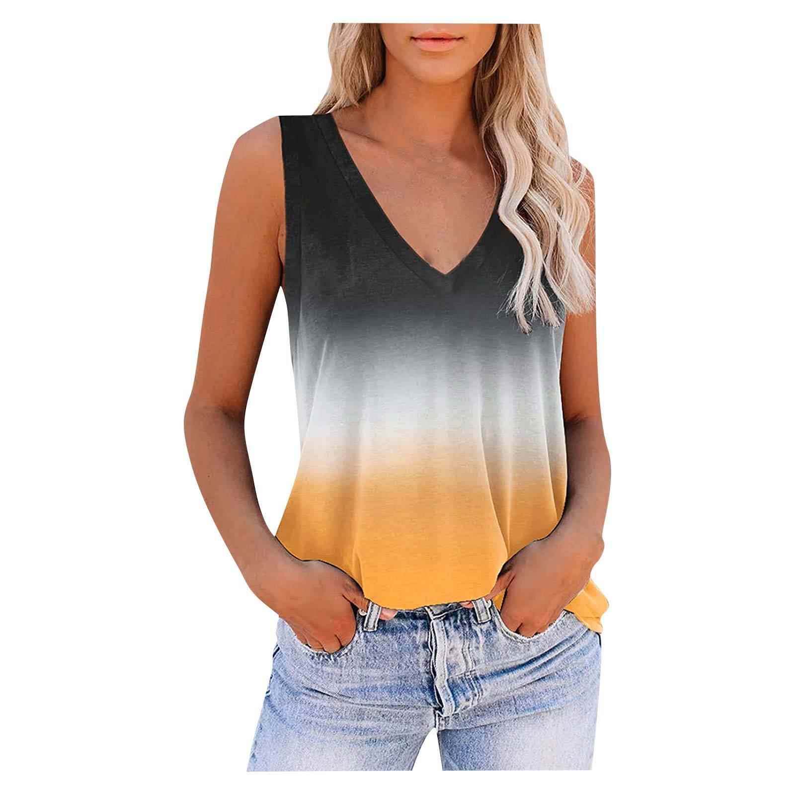 V-Neck Fashion Gradient Casual Vest Loose Womens Sleeveless