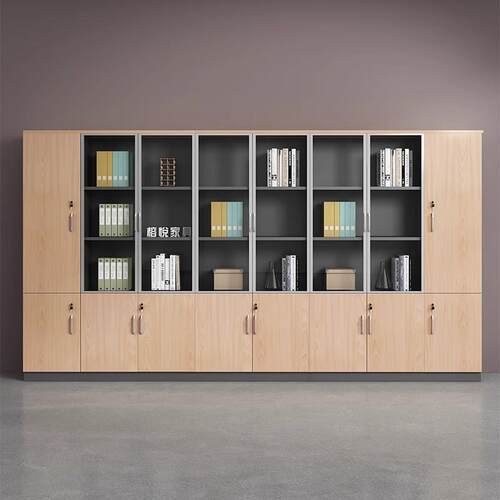 文件柜木质简约现代档案柜资料柜储物柜书柜玻璃带锁办公室柜子