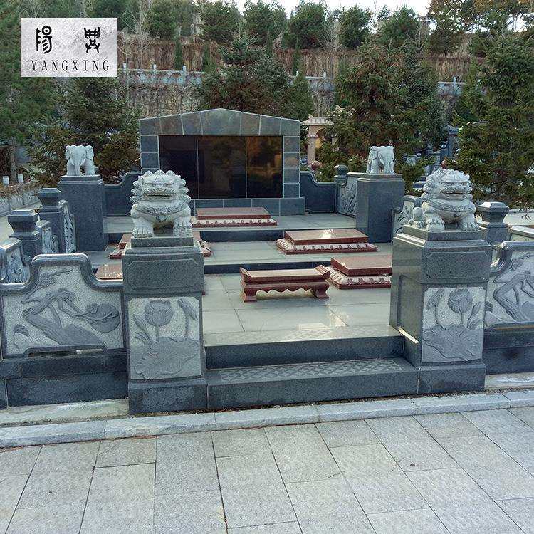 生产曲阳石雕墓碑雕刻大型庄严家族墓黑色墓碑可制作