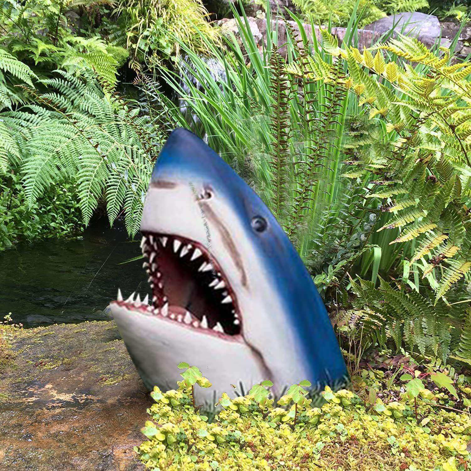 Great White Shark Garden Statue 大白鲨花园雕像壁挂树脂3D装饰