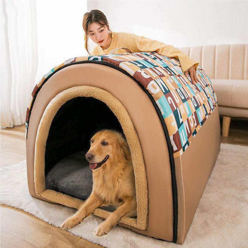 可宠拆洗冬季暖大型犬通房子型狗狗床狗窝金72361毛狗屋四季用物