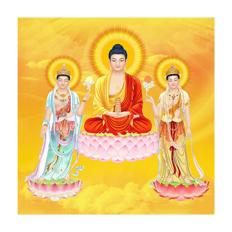 高档高清东方三圣画像挂画璃药月师琉光如来日光光菩卷萨佛像佛堂