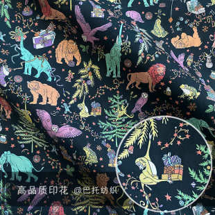 christmas高品质liberty80支服装面料蓝 长绒棉数码liberty平替
