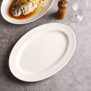 大白瓷蒸鱼14盘餐厅酒店纯大号尺寸椭圆陶瓷盘子英寸白鱼用厂家鱼