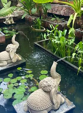 创意喷水大象雕塑摆件庭院水池鱼池装饰品太阳能循环流水景观摆设
