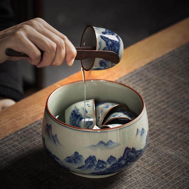 茶洗大号特大家用笔洗陶瓷青花瓷茶具配件洗茶碗茶道零配水盂水洗