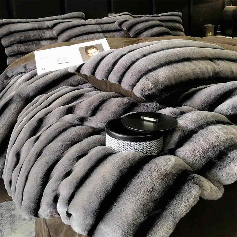 正品采购绒产品冬季加天厚和温暖的兔子天鹅床四件套，被高端双面