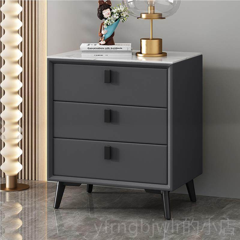 新款头柜卧室实木床岩板简约轻奢皮储物质型柜现代小户收纳柜储物