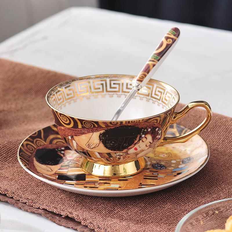 北欧陶瓷咖啡杯碟小奢华咖啡厅高档杯碟名画咖啡杯下午茶骨瓷茶杯