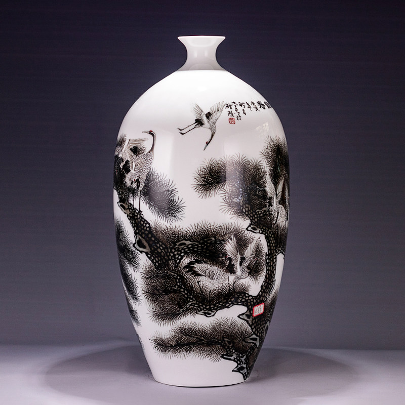 松龄鹤寿陶瓷花瓶大师原创客厅书房博古架摆件中式家居装饰陈列,家居饰品,花瓶,淘宝优惠券,粉丝福利购,淘宝优惠卷