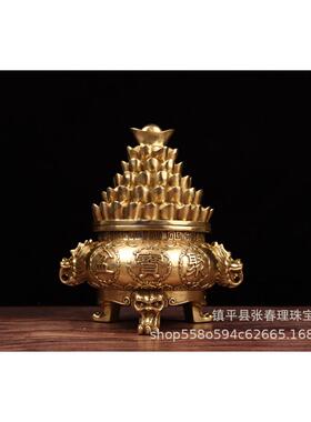 新款直销仿古铜精 工双耳元宝聚宝盆办公室柜台客厅通用摆件