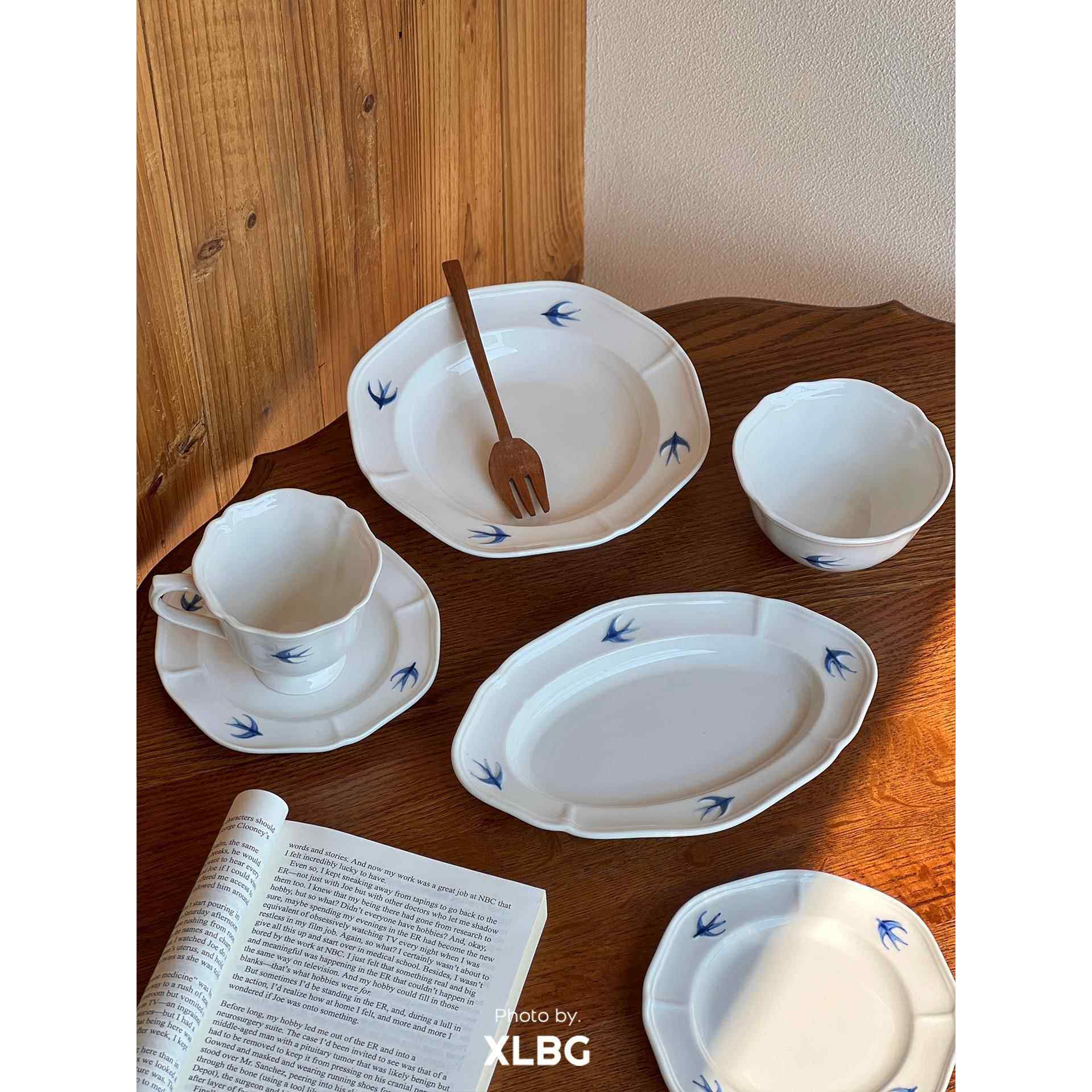 ins风燕子盘高颜值小碗米饭碗浮雕咖啡杯陶瓷餐具套装早餐甜品盘,餐饮具,盘,淘宝优惠券,粉丝福利购,淘宝优惠卷