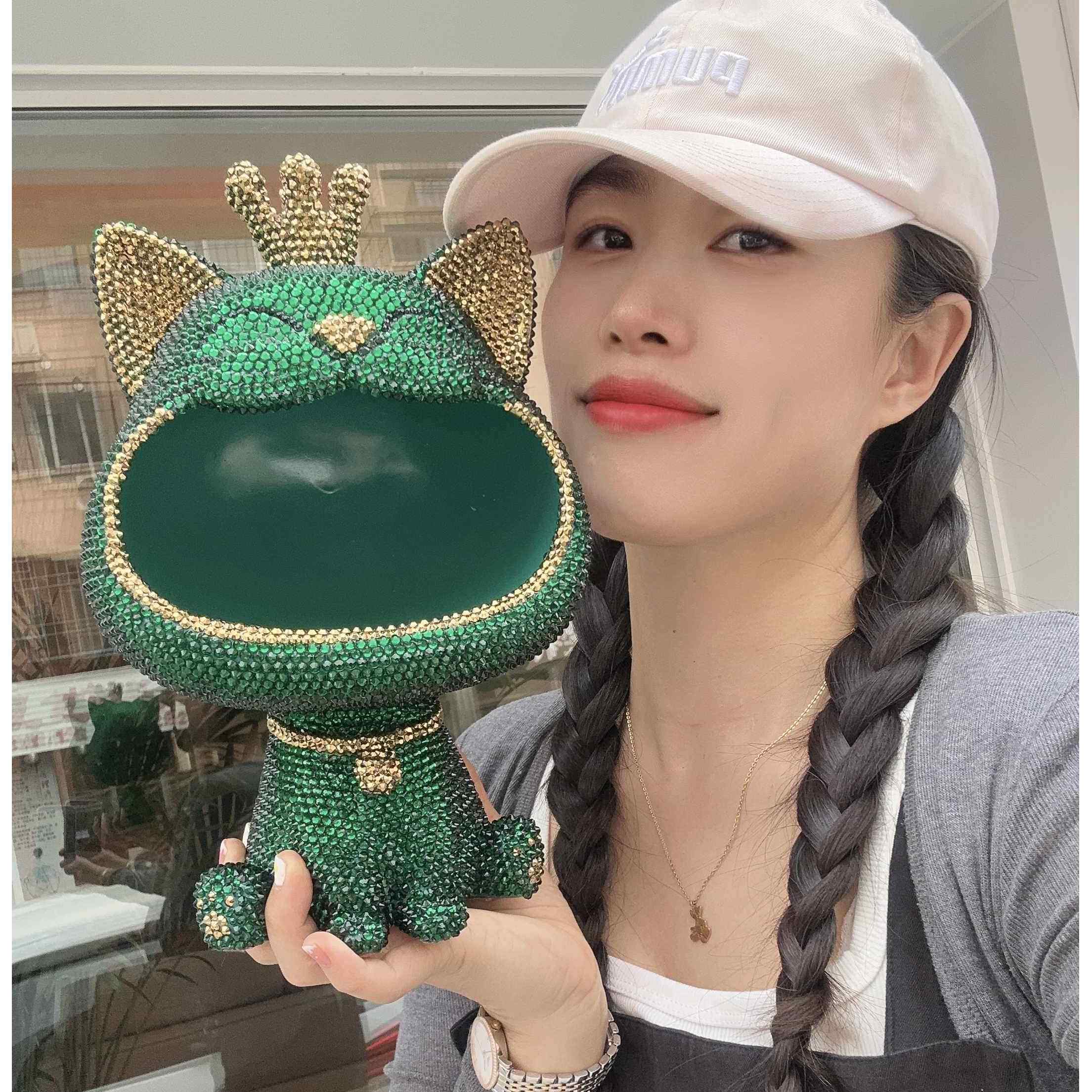 贴钻招财猫钥匙收纳摆件进门玄关入户客厅家居装饰品黏钻大嘴猫