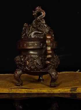 黄铜中式九龙鼎九龙丹炉大明宣德三足香炉塔香炉家用茶道茶艺摆件