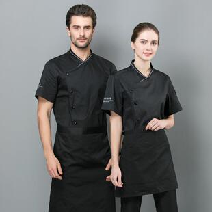 高端酒店厨师服短袖男印字夏季餐饮烘培房中餐厅后厨工作服女