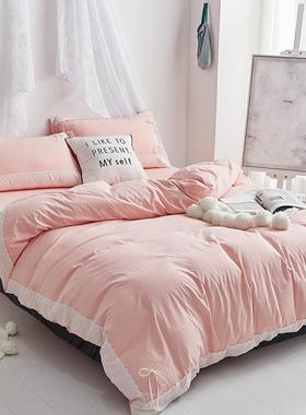 高档is少女心天蓝色洗简约全棉四件n床单水棉双人纯套棉床上用品