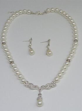 Cross Border Bridal Pearl Necklace Earrings Set Jewelry套装