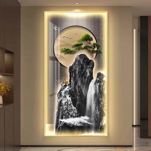 流水生财led带灯轻奢入户玄关装饰画简约现代挂画壁画走廊过道
