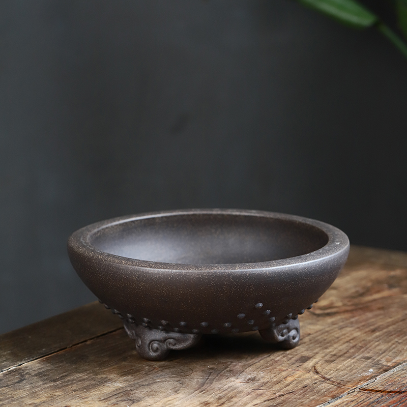 玖紫轩精品紫砂花盆宜兴古铜泥手工鼓钉老桩黄杨盆景植物古典地面