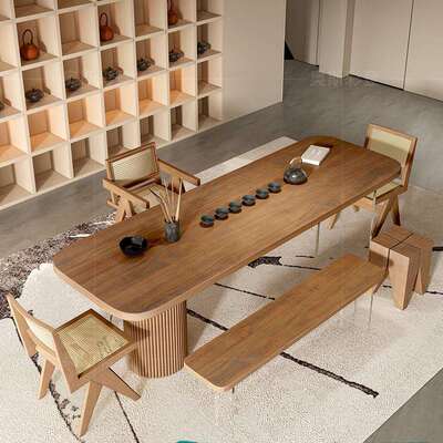 新中式实木泡茶桌茶创意TVZ亚克宿力原木大大板茶桌椅组合酒店民