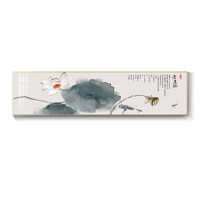 新中式卧室装饰画客厅爱莲说横幅墙画电视背景墙壁画抽象荷花挂画