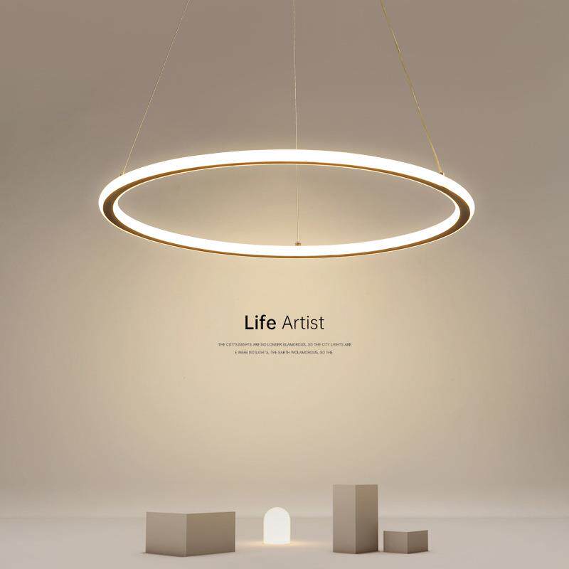 极简圆形餐厅吊灯超亮现代简约led创意黑色铝材圆圈个性照明灯具