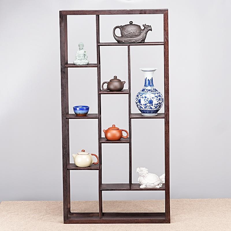 实木博古架小中式茶杯架多宝阁书架展示架置物架挂壁式茶架收纳茶