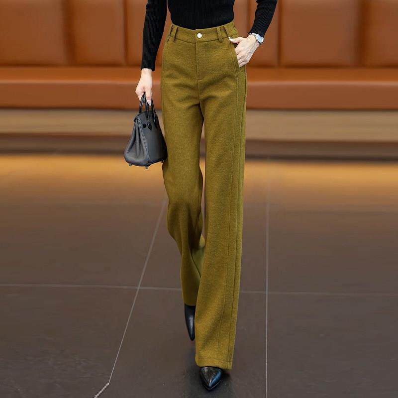 高档轻奢窄版软糯羊毛阔腿裤女高腰显瘦垂感休闲百搭毛呢直筒西裤