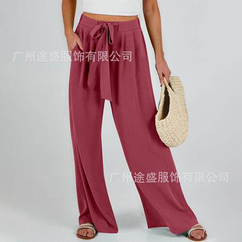 Women's wide leg pants with adjustable waist and knotted
