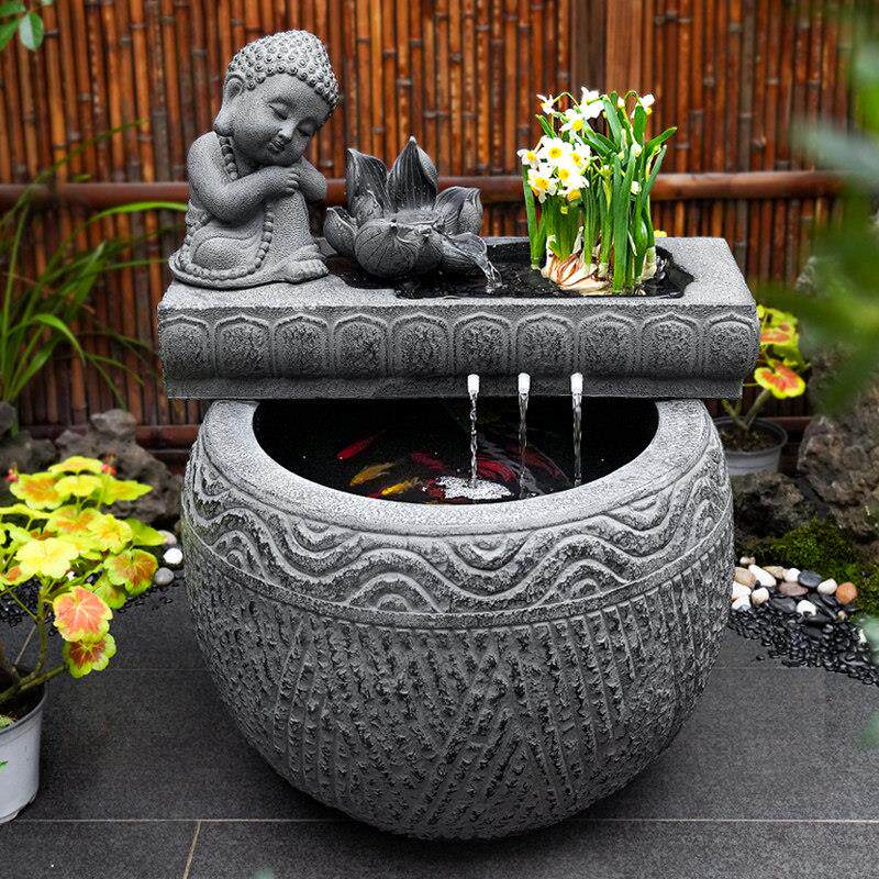 新中式流水景观户外庭院喷泉鱼缸循环水花园装饰摆饰室外鱼池造景