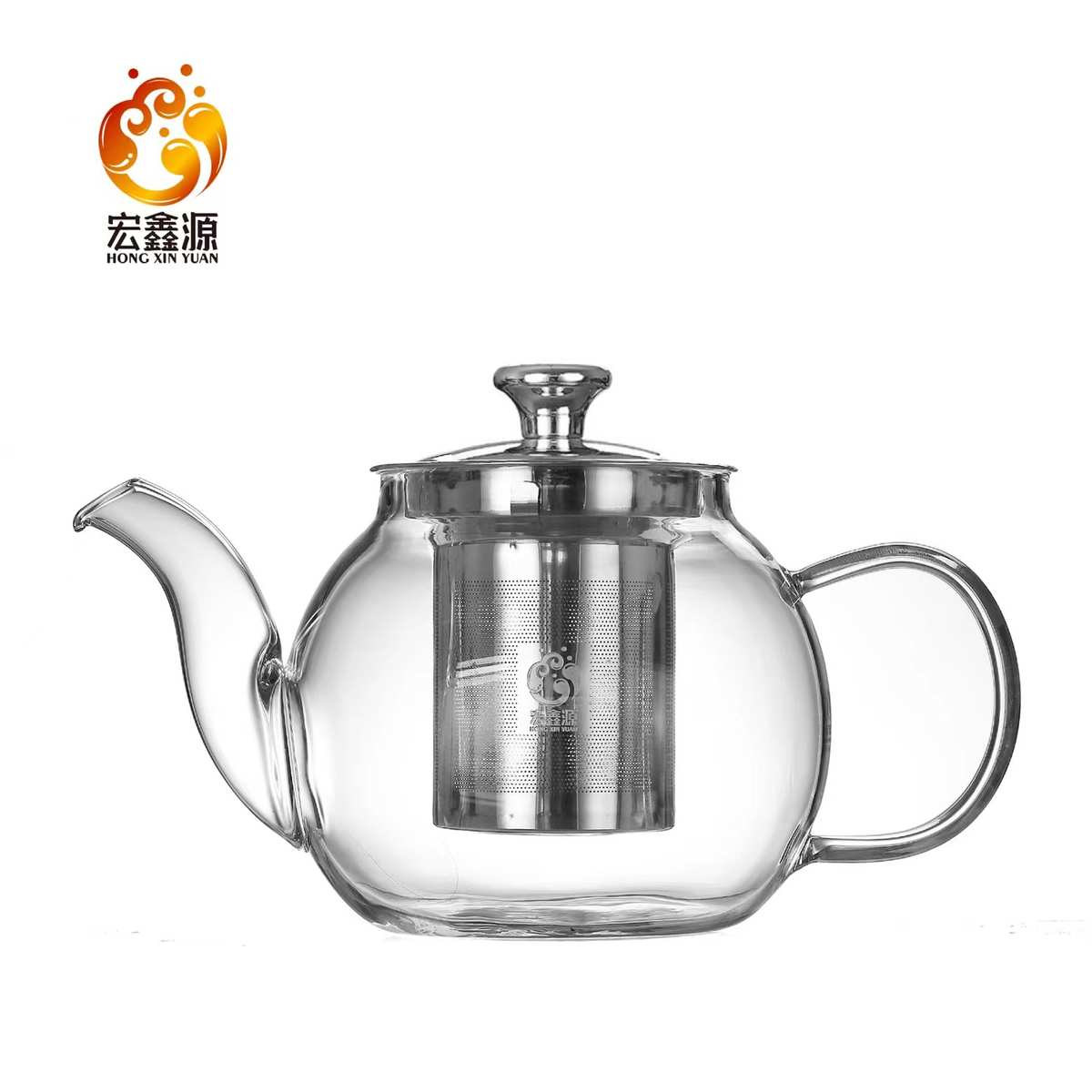 宏鑫源品牌玻璃茶具 耐高温 加厚圆壶 850ml 大容量 不锈钢过滤网