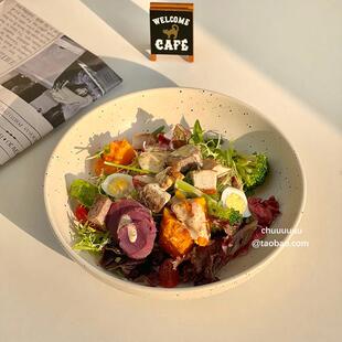 ins风墨点盘子陶瓷泼墨碗大号深盘水果沙拉家用咖哩饭泡面 面碗汤