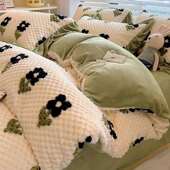 冬季 牛奶豆豆绒床上四件套法莱珊瑚绒床品法兰绒加厚双面被套床单