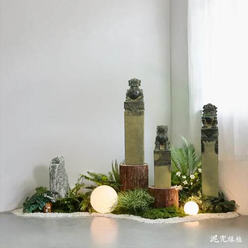 仿真拴马柱玻璃钢中式庭院造景栓马桩室内外庭院假山摆件陈设