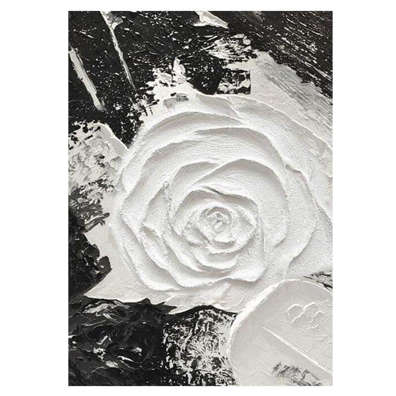手绘油画玫瑰肌理画抽象客厅玄关装饰画黑白极简立体卧室餐厅挂画