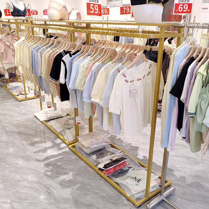 服装店中岛架落地展示架男女装童装双排中间货架双杠侧挂展示衣架