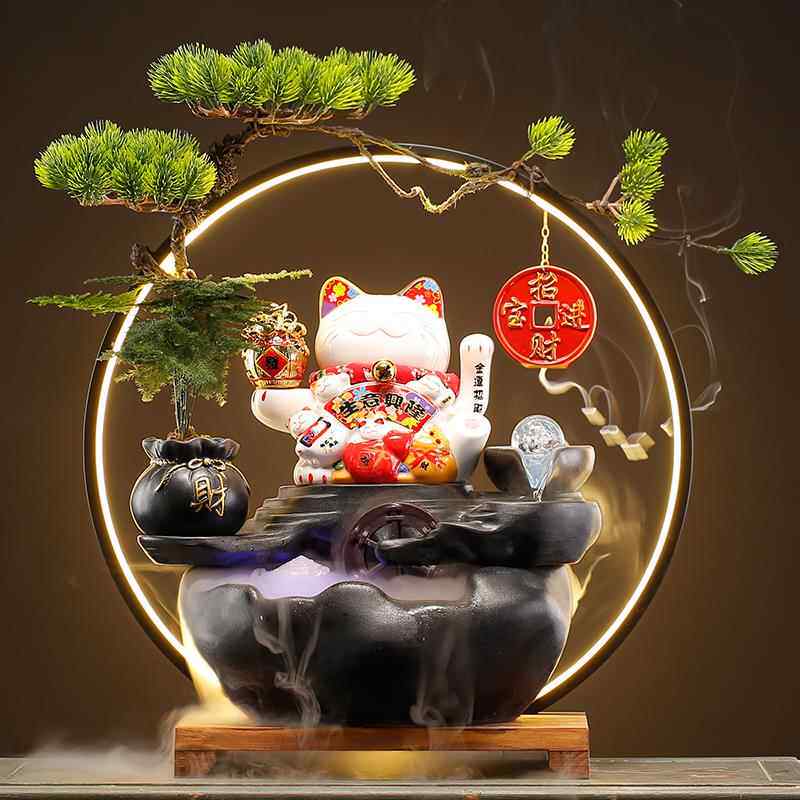 招财猫流水喷泉摆件循环流水招财生财办公室吧台桌面乔迁开 业礼