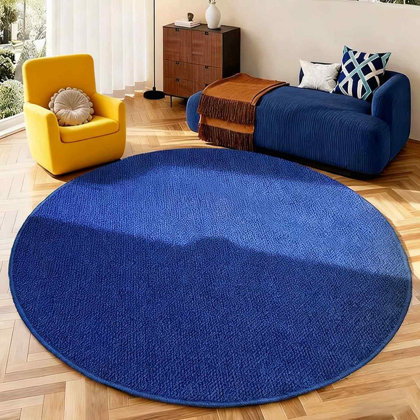 圆形蓝色包豪斯客厅地毯沙发茶几毯轻奢高级感防水防污耐脏脚垫子